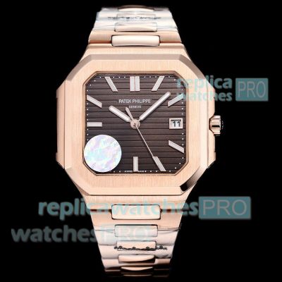 HBF Factory Copy Swiss Patek Philippe New Cubitus 9015 Brown Face Half Rose Gold Watch 